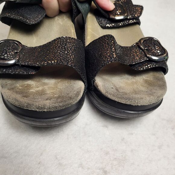 Dansko Sophie Black Gold Metallic Sandal Shimmer Platform 2 Inch Heel 39 8 1/2 - Picture 8 of 10